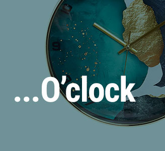teal wall blue clock with golden dials