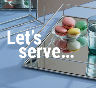 mirror tray with colorful macarons "let's serve"